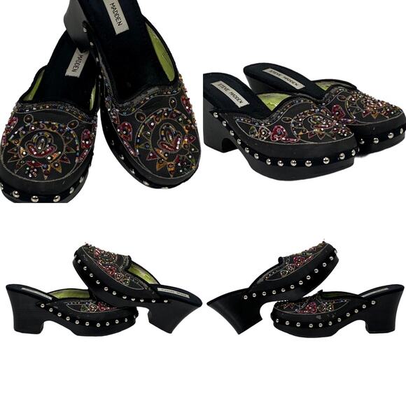 Steve Madden Firey Beaded Wooden Studded Slip On Clogs Western Boho Chic Size 7 - Picture 16 of 16